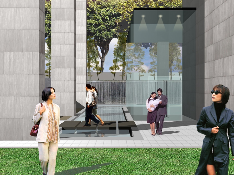 현관 부분의 폭포와 징검다리